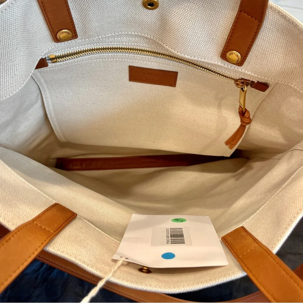 NWT Saint Laurent Universite North South Foldable Tote Bag Canvas Smooth Leather - Picture 12 of 16
